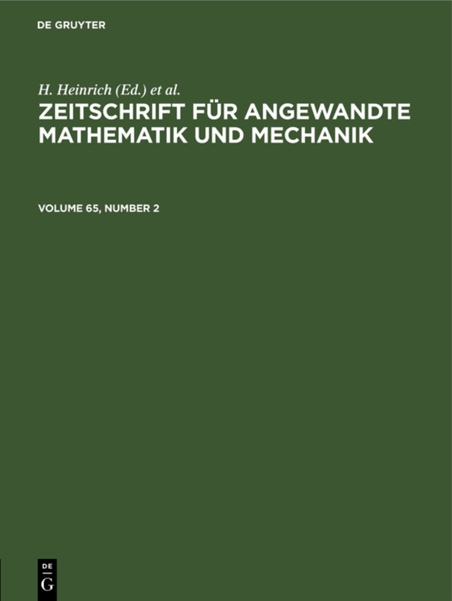 Zeitschrift für Angewandte Mathematik und Mechanik. Volume 65, Number 2